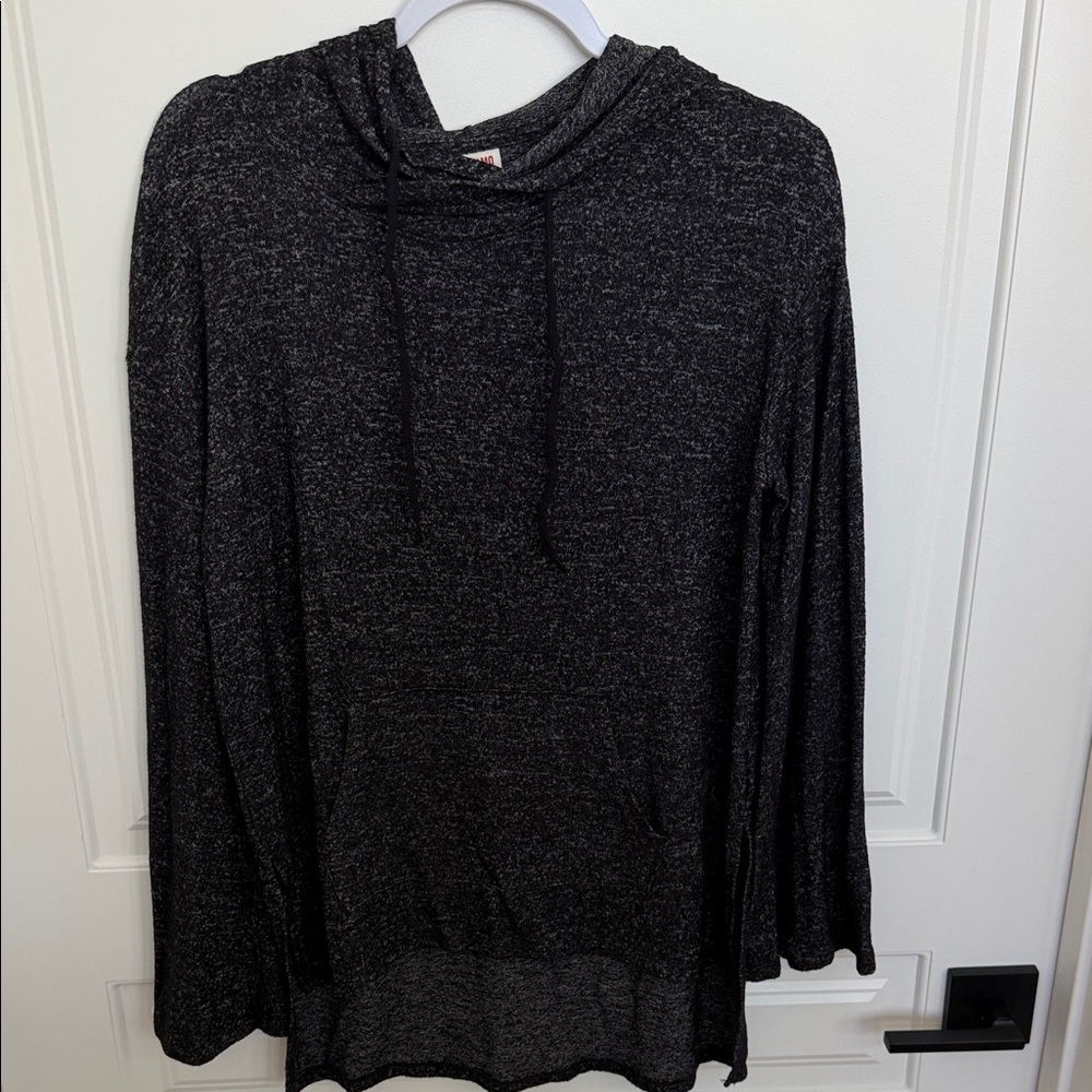 Lightweight Black Marled Hoodie Top